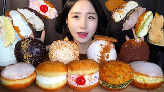 🍩쫀득 꾸덕한 글로어 도넛 먹방 ASMR MUKBANG 디저트ㅣ초콜릿 피넛버터 바질페스토ㅣDESSERT DONUT CHOCOLATE BREAD