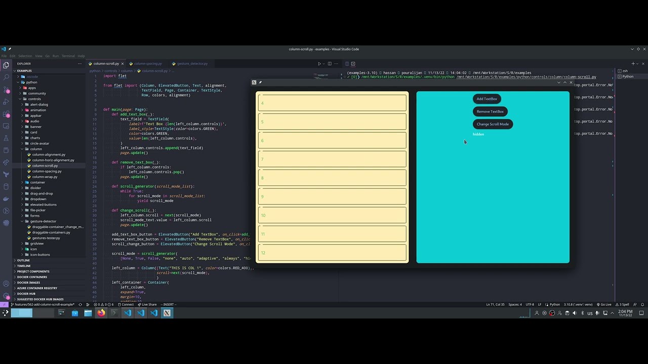 Flet: scroll example for column. - YouTube