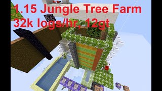 Minecraft 1.15 Fast Jungle Tree Farm (32k logs/hr, 12gt) using honey/slime block leaf crushers