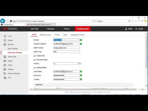 How to setup email notification on a Hikvision cctv dvr or nvr to send email alarms using gmail