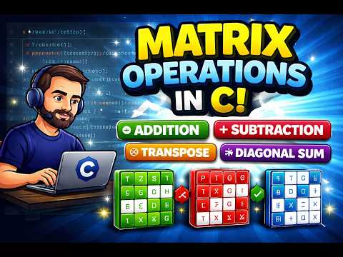 C program to perform matrix operations (2D array) |  Addition,subtraction,transpose, sum of diagonal