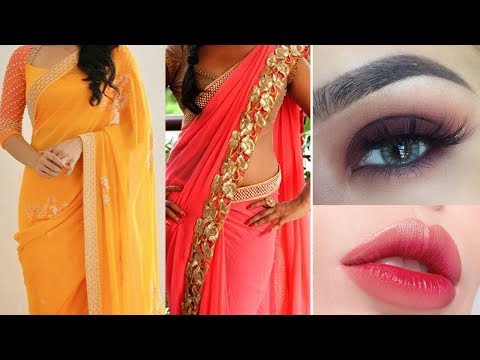 Party Style Saree Draping + Makeup | How to Apply Makeup Perfectly | Step By Step Tutorial|Beginners
