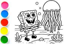 SpongeBob with Jelly fish easy drawing and colouring for kids #drawing #drawing4kids #howtodraw #art SpongeBob with Jelly fish easy drawing and colouring for kids #drawing #drawing4kids #howtodraw #art