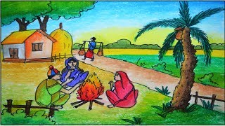winter season easy drawing scenery draw simple india drawings seasons children getdrawings paintingvalley