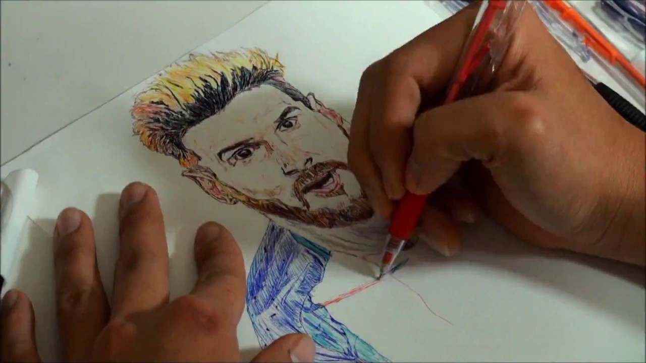 似顔絵 4 ボールペンでメッシを描いてみた Pen Drawing Lionel Messi Barcelona Youtube