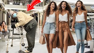 Fat Grandpa Farting on Women at the Mall (Fart around and find out)
