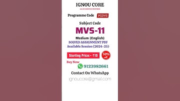 MVS 11 Solved Assignment PDF 2024-25 in English, PGDVS program MVS-11 Solved assignments