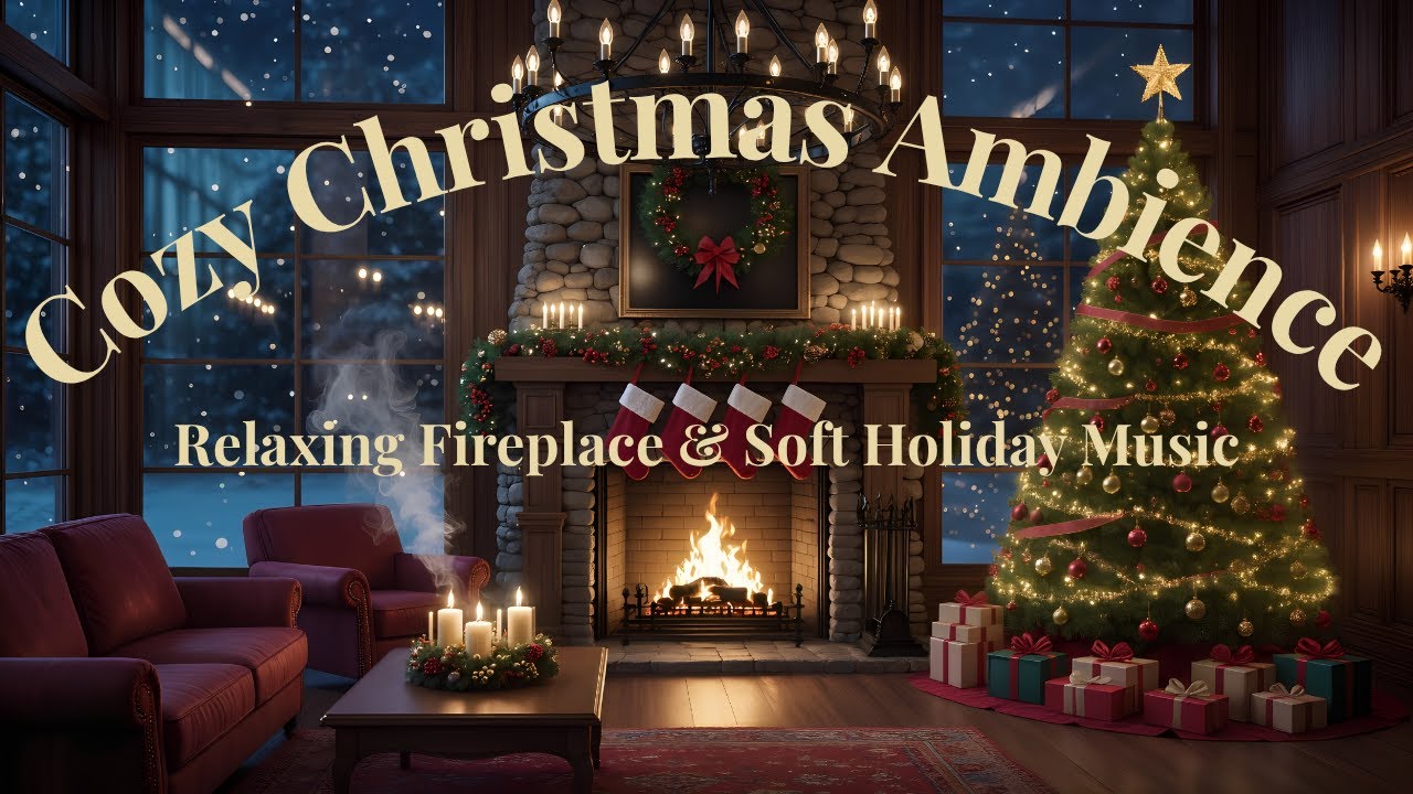🎄Cozy Christmas Fireplace Ambience | Relaxing Holiday Music & Crackling ...
