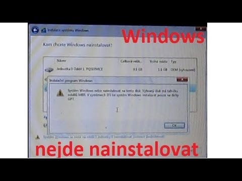 Systém Windows nelze nainstalovat na tento disk. Vybraný disk má tabulku oddílů MBR
