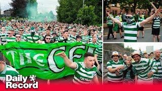 Celtic fans arrive at Hampden for Scottish Cup Final following fans march from Glasgow Green