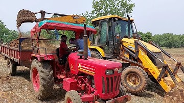 JCB 3DX Backhoe Fully Loading Mud On Mahindra 415 Di Tractor Trolley | Mahindra 415 Di Tractor Power