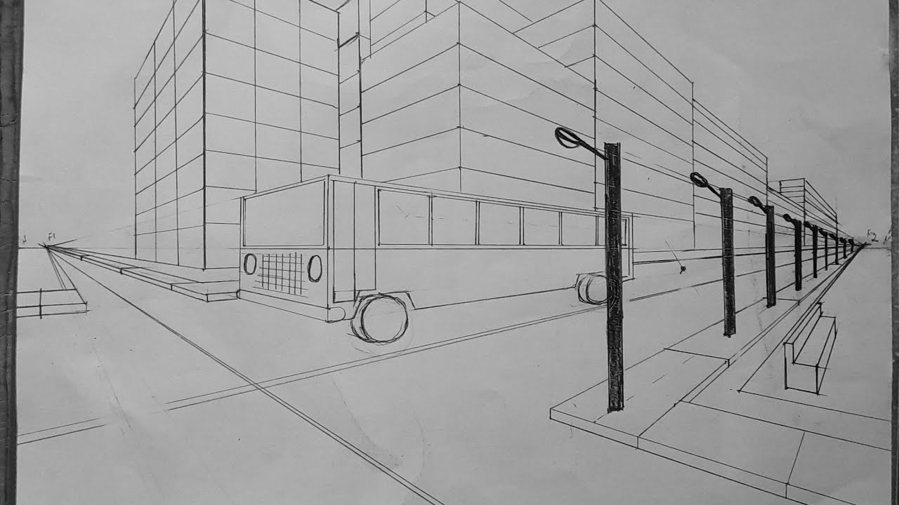 une ville en perspective linéaire à 2 points de fuite (3) - YouTube