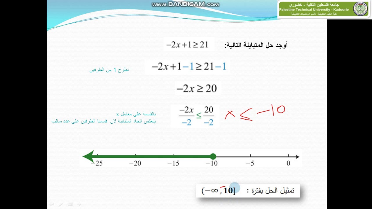المتباينات الخطية بمتغير واحد