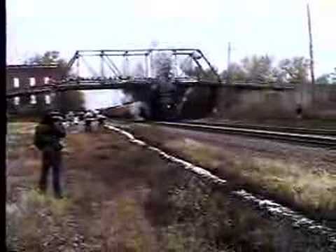 Union Pacific Challenger steam locomotive 3985 makes an appearance in Warrensburg and Sedalia Missouri on its way to St. Louis Missouri on the old MOPAC Sedalia sub-division on November 7, 1992.