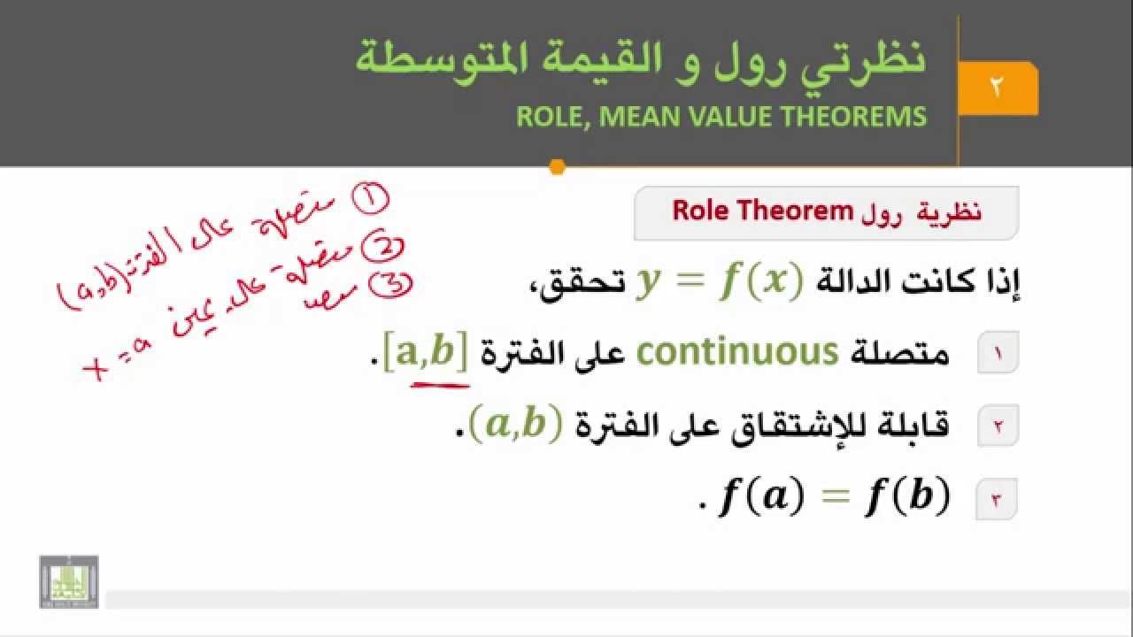 حساب التفاضل والتكامل - الوحدة 5 : نظرية رول - 1 - Role theorem