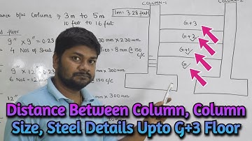 Maximum Distance Between Two Column | Column Size | Steel Details for G, G+1, G+2, G+3 Buildings