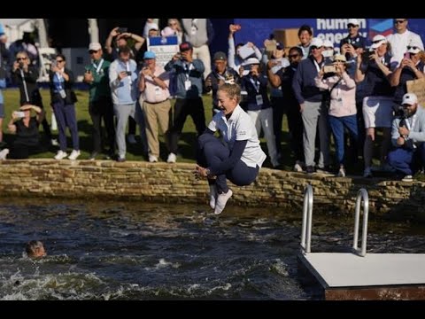 Nelly Korda jumps in the lake her stunning 5th consecutive victory at Chevron Championship #gn7lf