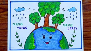 Save Tree Save Earth drawing/how to draw world environment day/world nature conservation day drawing