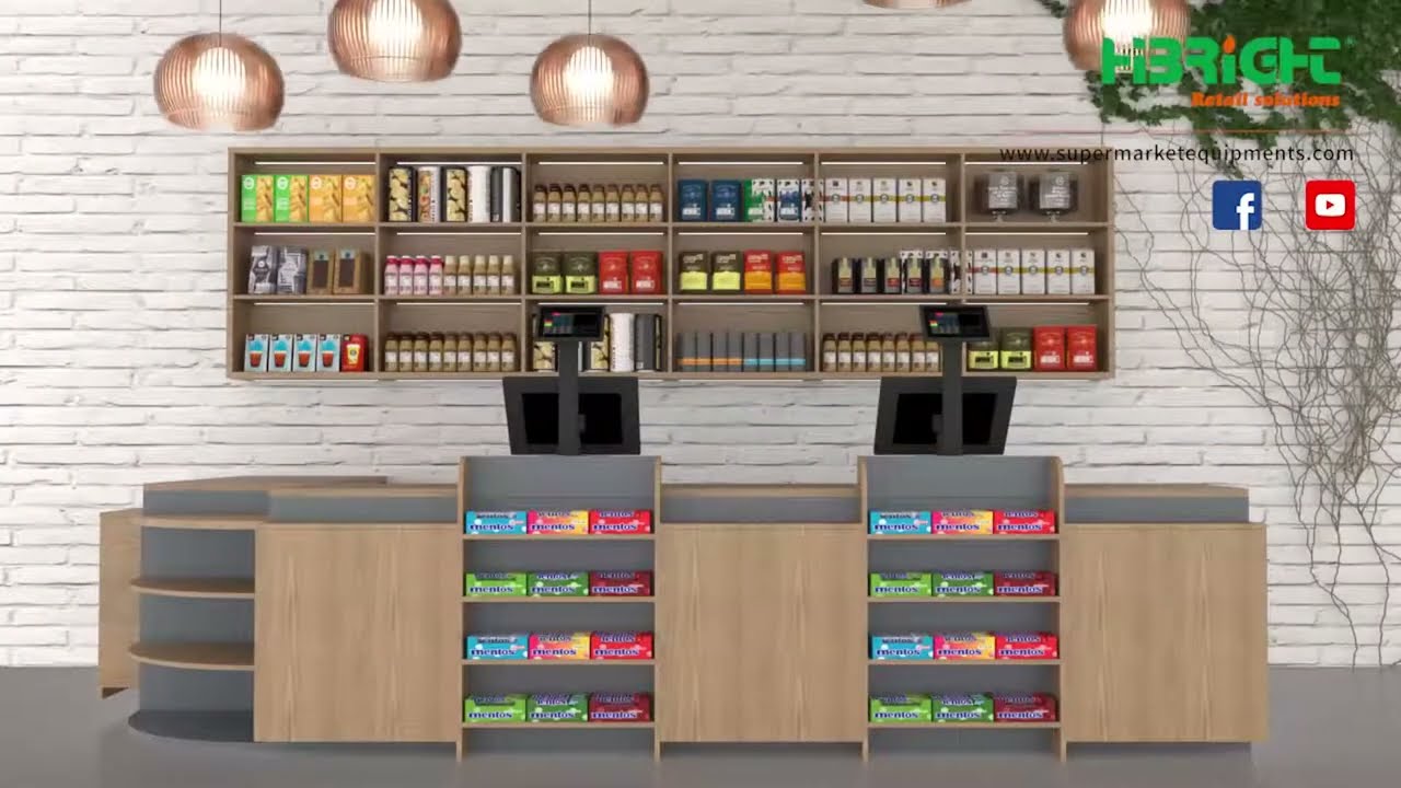 convenient store cash desk with cigarette chewing gum stand