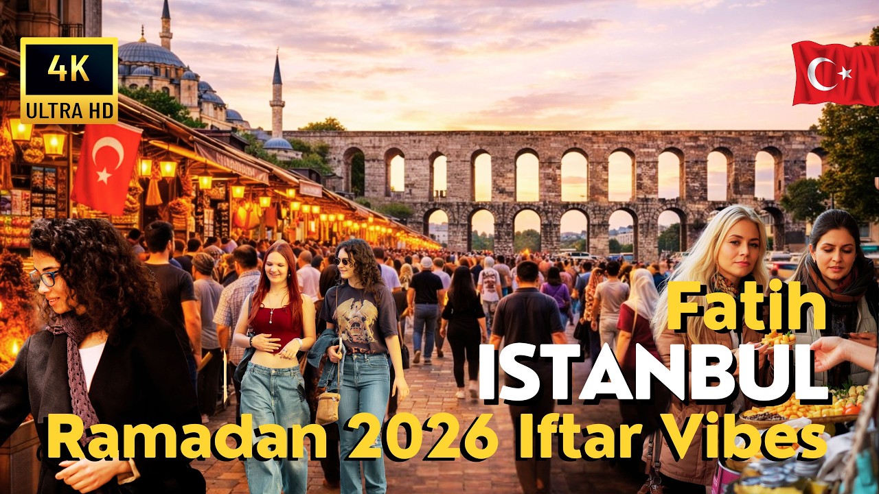 🇹🇷 Ramadan in Istanbul Turkey 2026 | Fatih 4K Walking Tour Iftar time Ramadan Market, Lights, Crowds