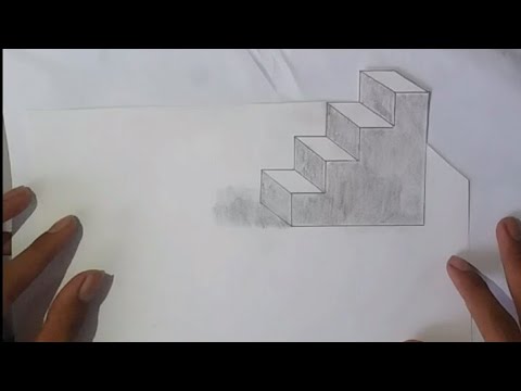 Cara Gambar TANGGA 3 Dimensi sederhana dan mudah simple 