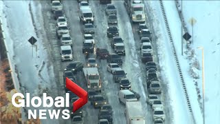 Aerial video shows drivers stranded on I-95 in Virginia after snowstorm