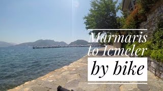 Marmaris Marina to Icmeler Harbour,  bike ride along the sea front promenade. Scenic route in 4K