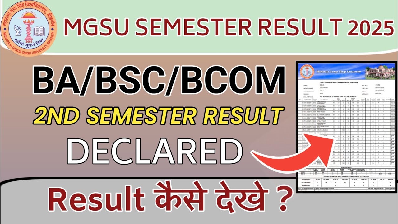 BA/BSC/BCOM SEMESTER 2ND RESULT DECLARED/MGSU 2ND SEMESTER RESULT 2025/BA 2ND SEMESTER RESULT MGSU 