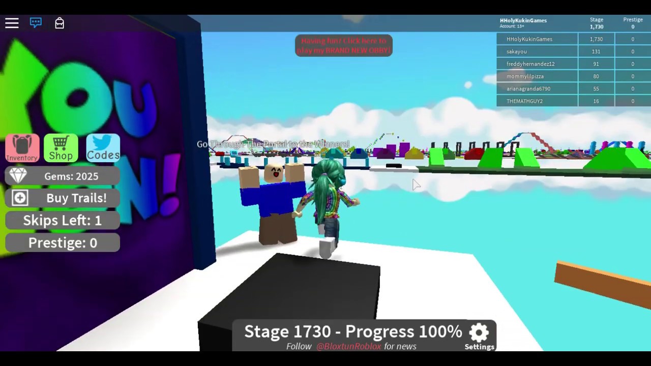 Roblox mega fun obby codes 2019