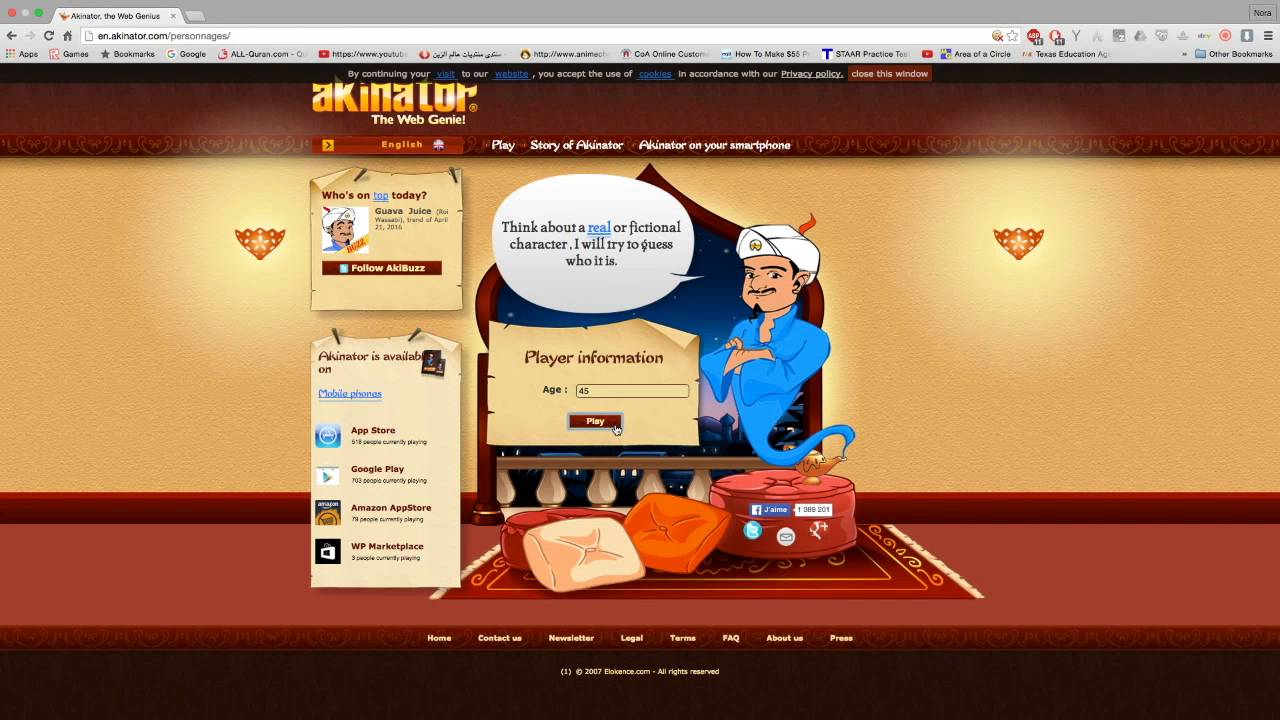 What kind of games does the Akinator website offer?