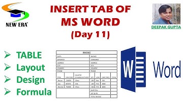 MS Word By Deepak Gupta Day- 11|| Table|| Table Layout|| Table Design|| Formula in Table||