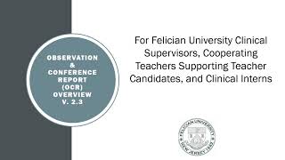 Observation Conference Report (OCR) Overview - Felician University