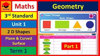 Geometry- Part 1- 3rd Std- Maths-Unit 1- 2D Shapes- Plane surface- Curved Surface- Term 1- Samacheer