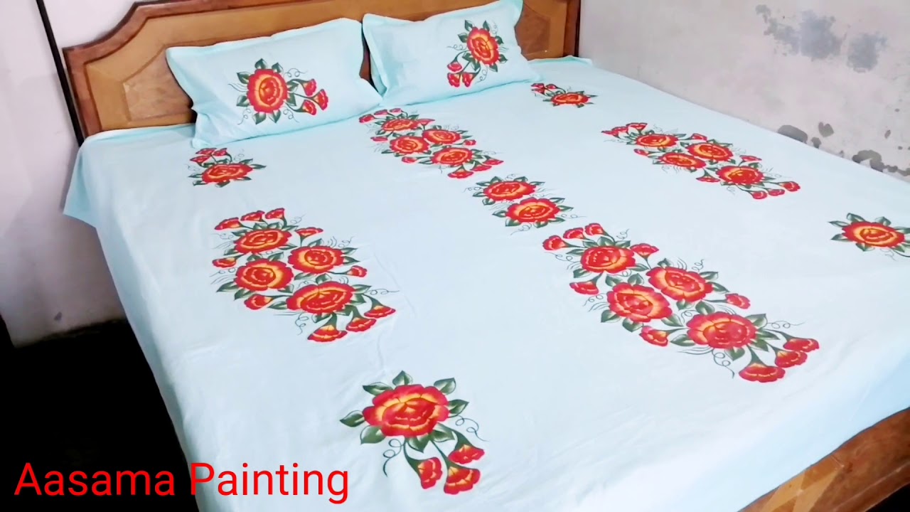 Fabric Painting Bed Sheet Design complete YouTube