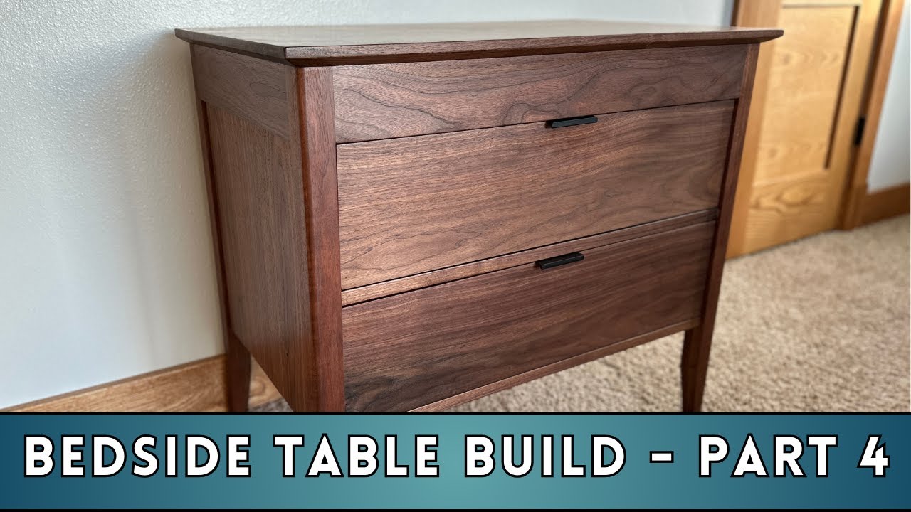 Part 4 - Walnut Bedside Table - Polyurethane Finish, Drawer Pull Install, and Integrated USB Charger