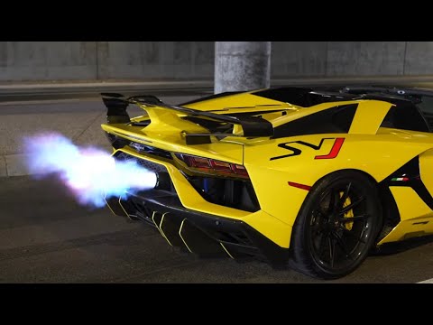 BEST OF Lamborghini Aventador SVJ V12 SOUNDS! *HUGE FLAMES*