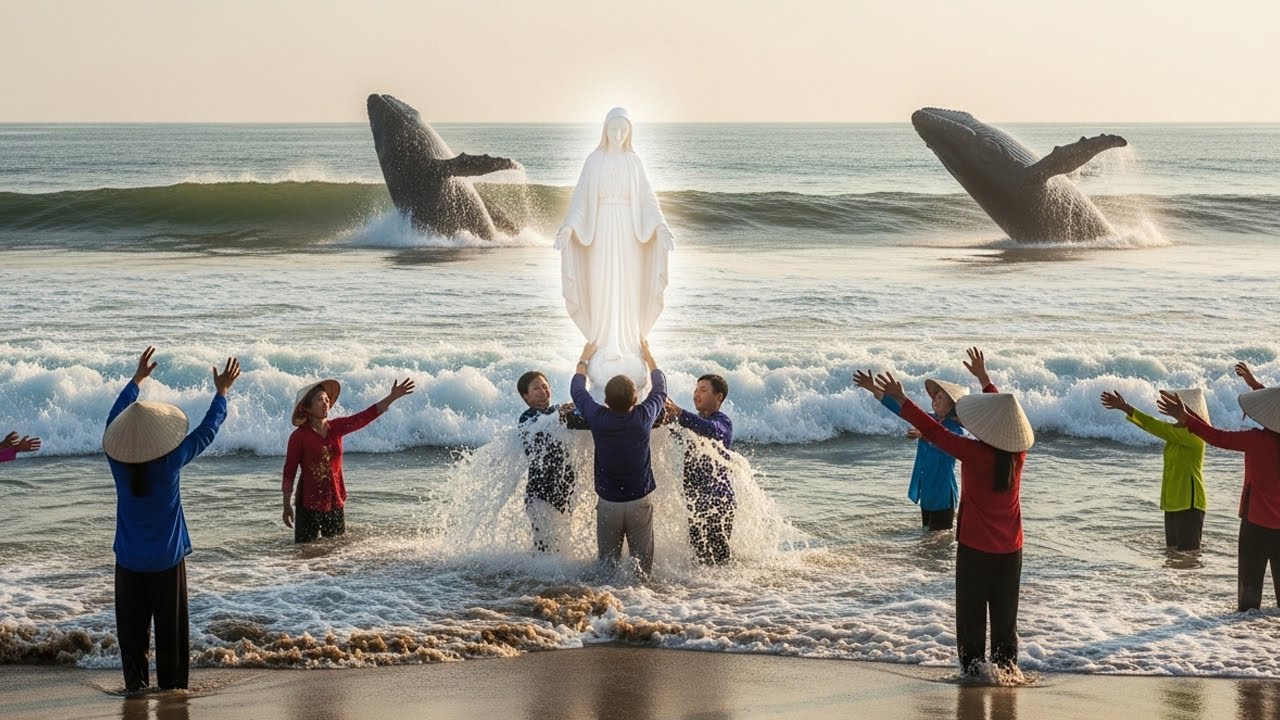 Đàn Cá Voi Hộ Tống Bức Tượng Đức Mẹ Vào Bờ – Phép Màu Gây Chấn Động Làng Chài Miền Trung