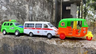 Satisfying Toy CNG Auto Rickshaw, Ambulance, Police Car, Fire Truck Hand Driving On Boundary Wall