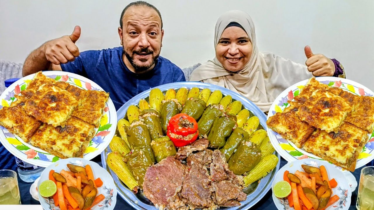 تحدي أكل محشي مصري حار🔥وشرائح اللحمة😋وجلاش محشي لحمه مفرومه جبنه موتزريلا والعقاب جباار😱