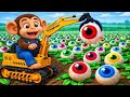 Monkey Nana Harvests Giant Candy Fruits With A Crane On The Farm 🍭🚜.