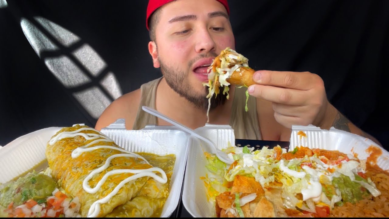 Зеленый ВЛАЖНЫЙ буррито + Flautas MUKBANG EATING SHOW