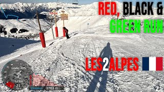 [4K] Skiing Les2Alpes, Vallons du Diable 1 (Red) & Super Diable (Black), France, GoPro HERO11