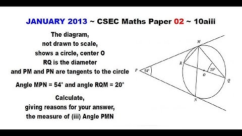Paper2-CSEC-MATHS-195 ~ Circle Theorems & Two Tangent Lines ~ January 2013 Number 10aiii
