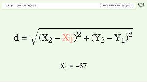 Find the distance between two points p1 (-67,-29) and p2 (-94,3): Step-by-Step Video Solution