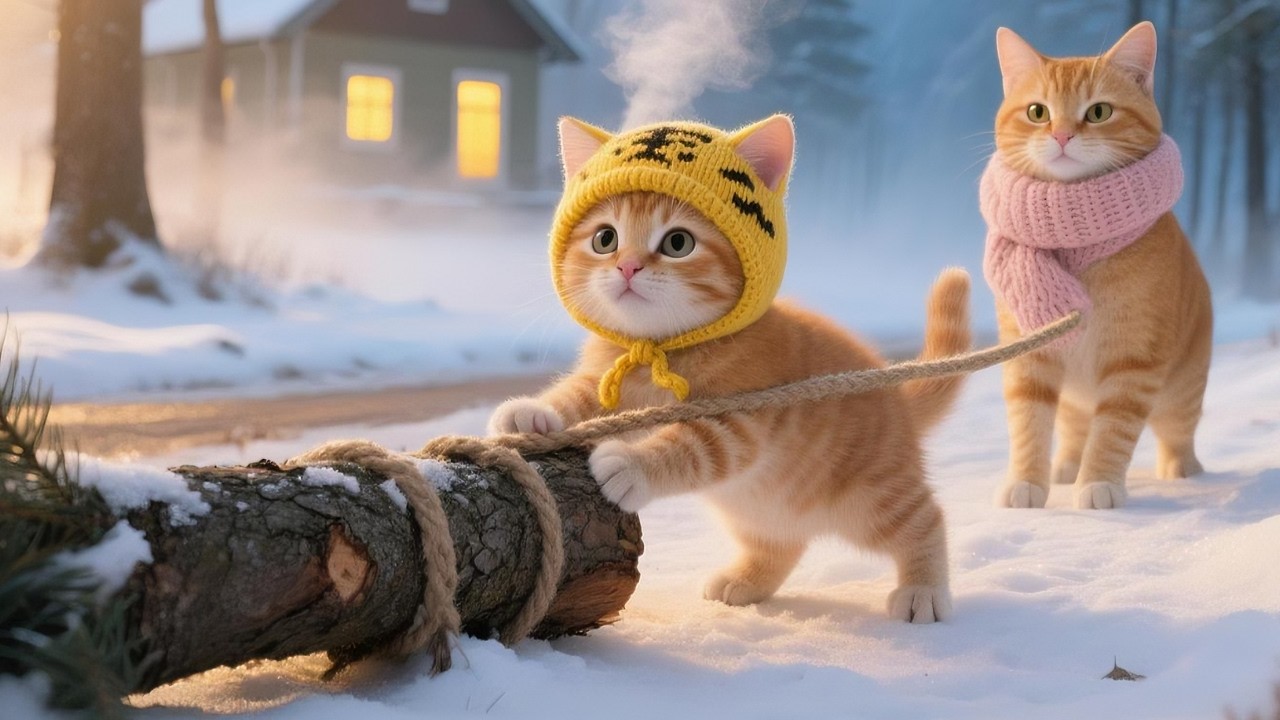 Mama Cat and Her Kitten Go to the Forest to Bring Home a Christmas Tree 🎄❤️🐱