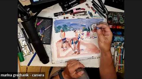 Marina Grechanik draws a beach scene! Sketching de...
