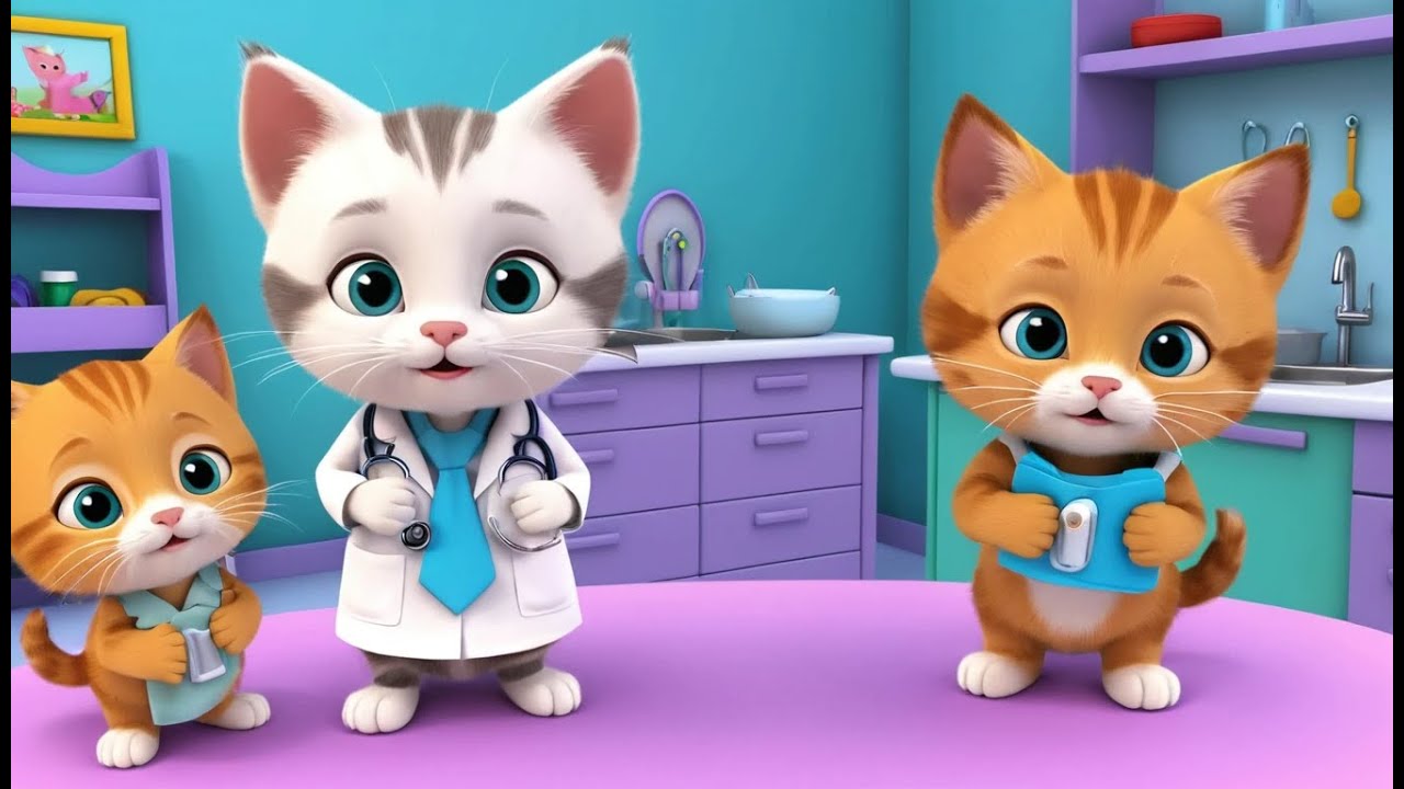 Three Kittens Visit the Animal Doctor 🐱🐱🐱👩‍⚕️ | Fun 3D Animated Nursery Rhyme for Kids & Toddlers