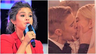 Selena gomez crying & reacts to justin bieber wedding video