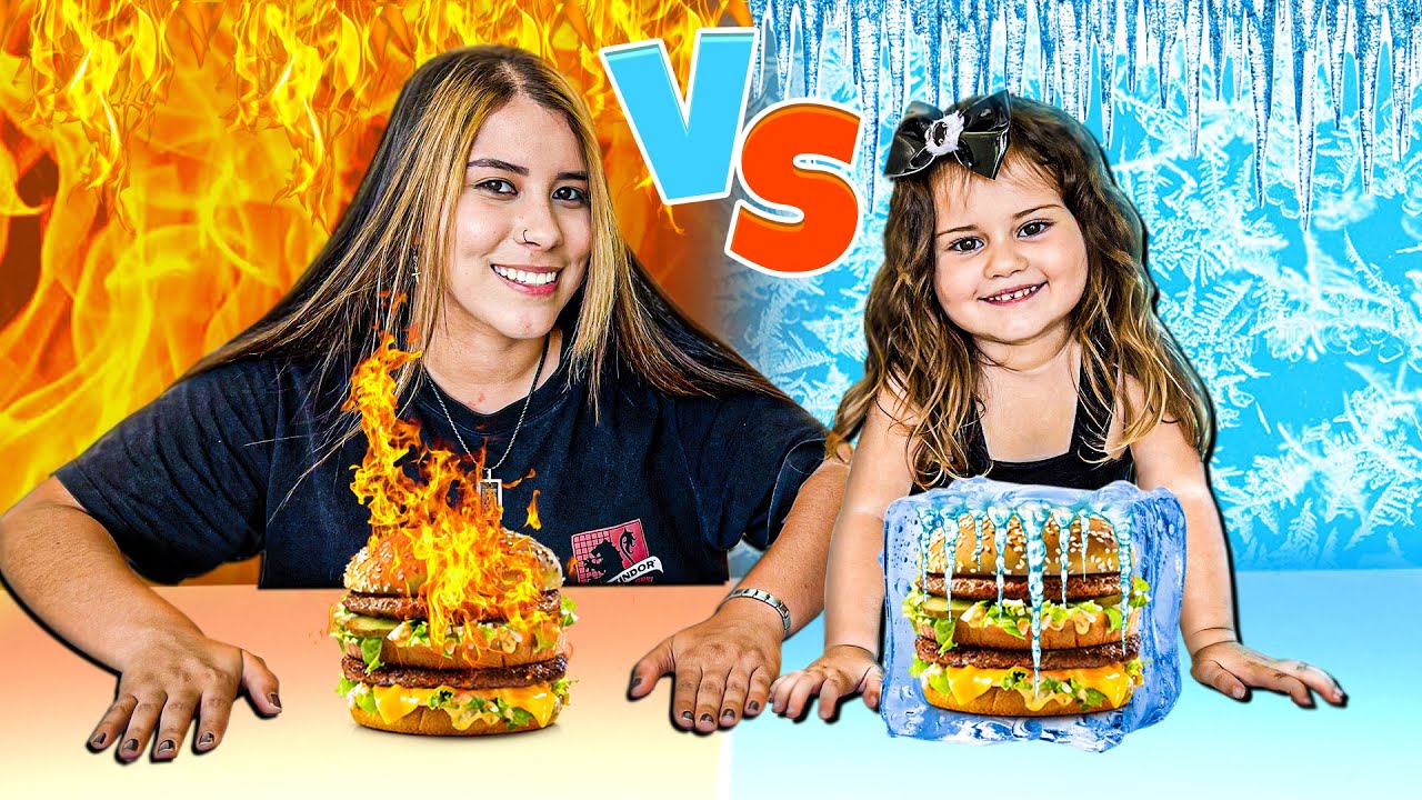 COMIDA QUENTE VS COMIDA GELADA POR 24 HORAS COM MINHA IRMÃZINHA DE 2 ANOS!