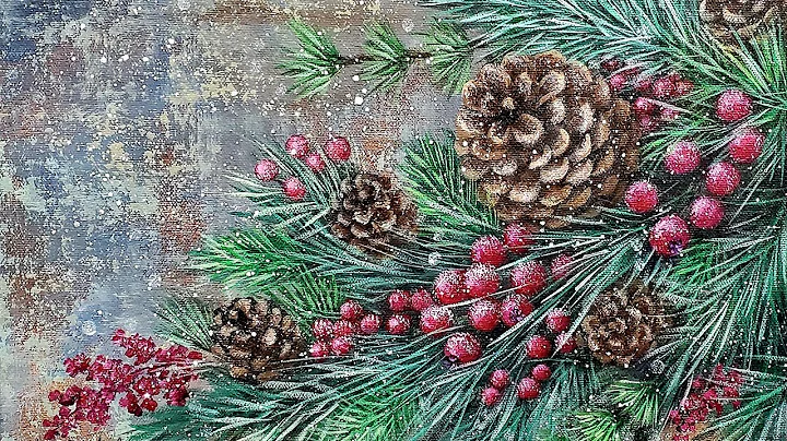 Pinecones and Berries Acrylic Painting LIVE Tutorial